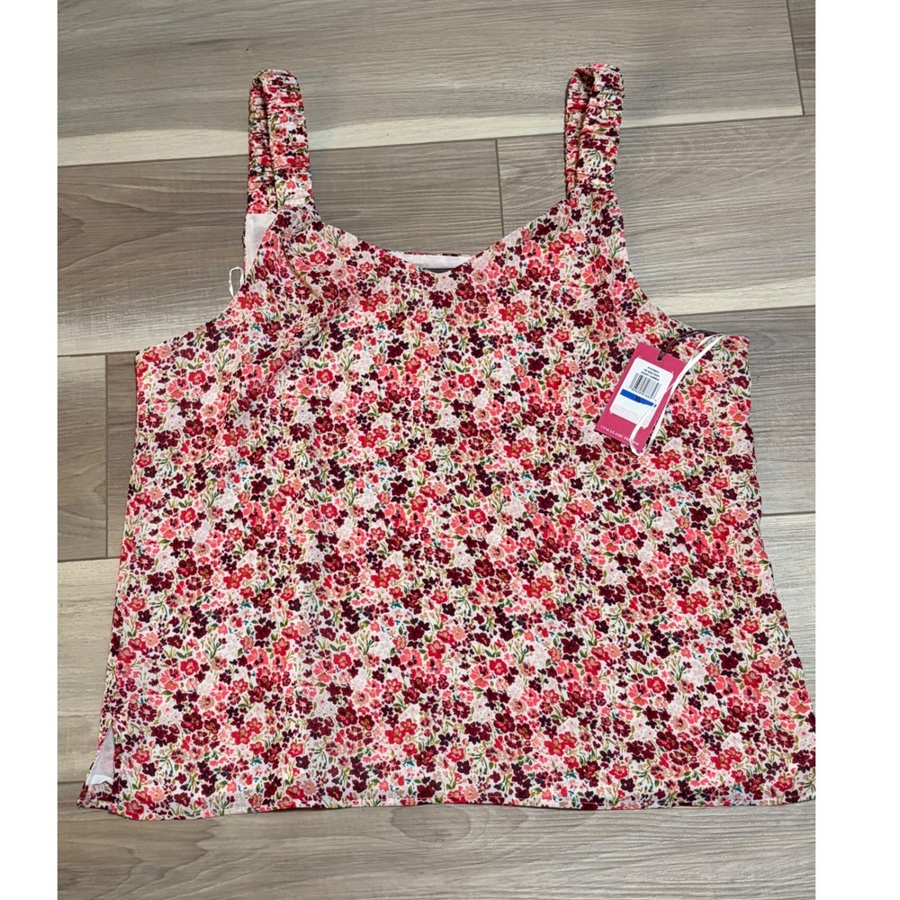 Vince Camuto Desert Summer Floral Tank Top Pink Cottagecore Smocked Strap XL